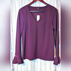 New Ann Taylor Velvet Trim Ruffle Cuff Top Size Small